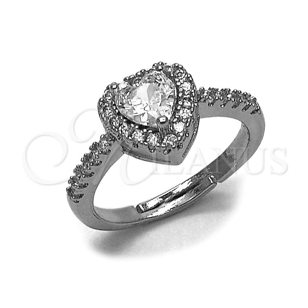 Anillo de Boda 01.283.0055.5 Rodio Laminado, Diseño de Corazón y Cluster, con Zirconia Cubica Blanca, Pulido, Rodinado (Talla Unica)