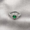 Anillo de Boda 01.283.0055.6 Rodio Laminado, Diseño de Corazón y Cluster, con Zirconia Cubica Verde y Blanca, Pulido, Rodinado (Talla Unica)