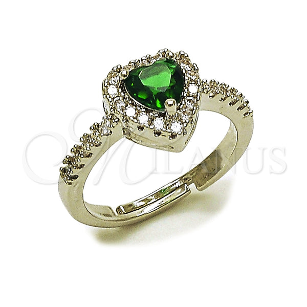 Anillo de Boda 01.283.0055.6 Rodio Laminado, Diseño de Corazón y Cluster, con Zirconia Cubica Verde y Blanca, Pulido, Rodinado (Talla Unica)