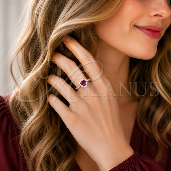 Anillo de Boda 01.283.0055.7 Rodio Laminado, Diseño de Corazón y Cluster, con Zirconia Cubica Granate y Blanca, Pulido, Rodinado (Talla Unica)