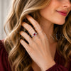 Anillo de Boda 01.283.0055.7 Rodio Laminado, Diseño de Corazón y Cluster, con Zirconia Cubica Granate y Blanca, Pulido, Rodinado (Talla Unica)