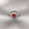 Anillo de Boda 01.283.0055.7 Rodio Laminado, Diseño de Corazón y Cluster, con Zirconia Cubica Granate y Blanca, Pulido, Rodinado (Talla Unica)