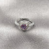Anillo de Boda 01.283.0055.8 Rodio Laminado, Diseño de Corazón y Cluster, con Zirconia Cubica Amatista y Blanca, Pulido, Rodinado (Talla Unica)
