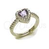 Anillo de Boda 01.283.0055.8 Rodio Laminado, Diseño de Corazón y Cluster, con Zirconia Cubica Amatista y Blanca, Pulido, Rodinado (Talla Unica)
