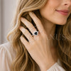 Anillo de Boda 01.283.0055.9 Rodio Laminado, Diseño de Corazón y Cluster, con Zirconia Cubica Negro y Blanca, Pulido, Rodinado (Talla Unica)