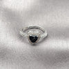 Anillo de Boda 01.283.0055.9 Rodio Laminado, Diseño de Corazón y Cluster, con Zirconia Cubica Negro y Blanca, Pulido, Rodinado (Talla Unica)