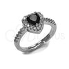 Anillo de Boda 01.283.0055.9 Rodio Laminado, Diseño de Corazón y Cluster, con Zirconia Cubica Negro y Blanca, Pulido, Rodinado (Talla Unica)