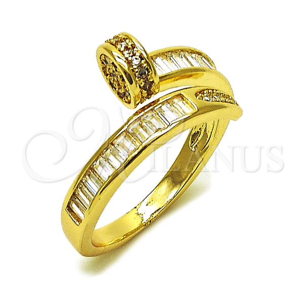 Anillo Multi Piedra 01.283.0076 Oro Laminado, Diseño de Clavo y Baguette, con Zirconia Cubica Blanca y Micro Pave Blanca, Pulido, Tono Dorado (Talla Unica)