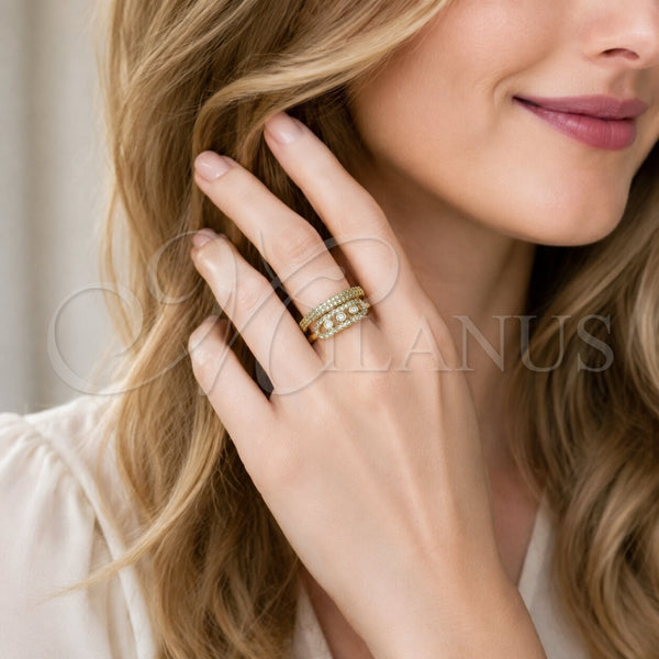 Anillo Multi Piedra 01.283.0077 Oro Laminado, Diseño de Paperclip, con Zirconia Cubica Blanca y Micro Pave Blanca, Pulido, Tono Dorado (Talla Unica)