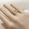 Anillo Multi Piedra 01.283.0078 Oro Laminado, Diseño de Hebilla del Cinturón y Baguette, con Zirconia Cubica Blanca y Micro Pave Blanca, Pulido, Tono Dorado (Talla Unica)