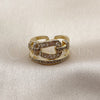Anillo Multi Piedra 01.283.0078 Oro Laminado, Diseño de Hebilla del Cinturón y Baguette, con Zirconia Cubica Blanca y Micro Pave Blanca, Pulido, Tono Dorado (Talla Unica)