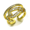 Anillo Multi Piedra 01.283.0078 Oro Laminado, Diseño de Hebilla del Cinturón y Baguette, con Zirconia Cubica Blanca y Micro Pave Blanca, Pulido, Tono Dorado (Talla Unica)