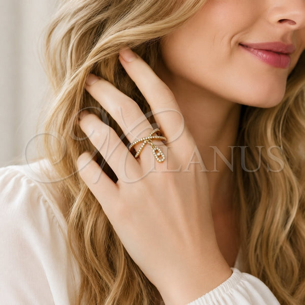 Anillo Multi Piedra 01.283.0079 Oro Laminado, Diseño de Puff Mariner, con Micro Pave Blanca, Pulido, Tono Dorado (Talla Unica)