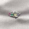Anillo Multi Piedra 01.424.0022.1 Rodio Laminado, Diseño de Clavo y Baguette, con Zirconia Cubica Multicolor y Micro Pave Blanca, Pulido, Rodinado (Talla Unica)