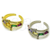 Anillo Multi Piedra 01.424.0022.1 Rodio Laminado, Diseño de Clavo y Baguette, con Zirconia Cubica Multicolor y Micro Pave Blanca, Pulido, Rodinado (Talla Unica)