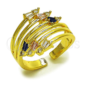 Anillo Multi Piedra 01.424.0023 Oro Laminado, Diseño de Flecha y Baguette, con Zirconia Cubica Multicolor y Blanca, Pulido, Tono Dorado (Talla Unica)