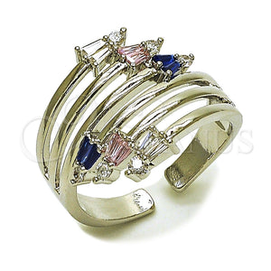 Anillo Multi Piedra 01.424.0023.1 Rodio Laminado, Diseño de Flecha, con Zirconia Cubica Multicolor y Blanca, Pulido, Rodinado (Talla Unica)