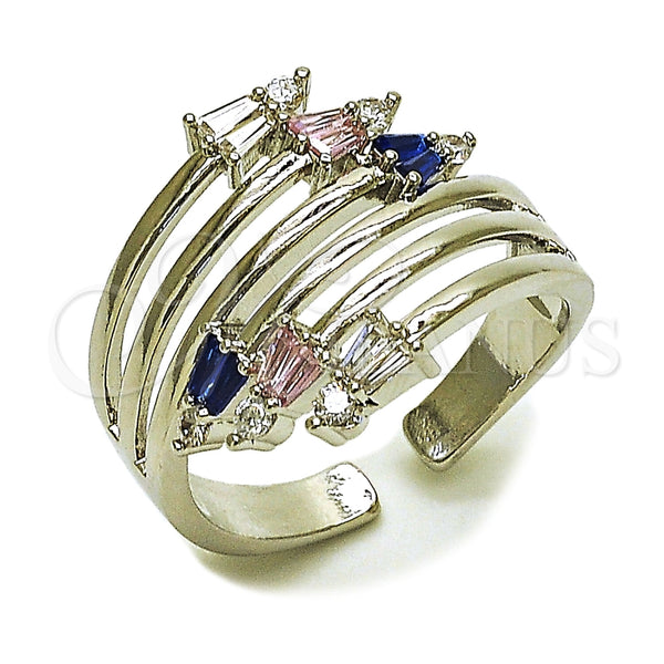 Anillo Multi Piedra 01.424.0023.1 Rodio Laminado, Diseño de Flecha, con Zirconia Cubica Multicolor y Blanca, Pulido, Rodinado (Talla Unica)