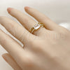 Anillo Multi Piedra 01.424.0024 Oro Laminado, Diseño de Paperclip, con Zirconia Cubica Blanca y Micro Pave Blanca, Pulido, Tono Dorado (Talla Unica)