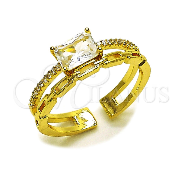 Anillo Multi Piedra 01.424.0024 Oro Laminado, Diseño de Paperclip, con Zirconia Cubica Blanca y Micro Pave Blanca, Pulido, Tono Dorado (Talla Unica)