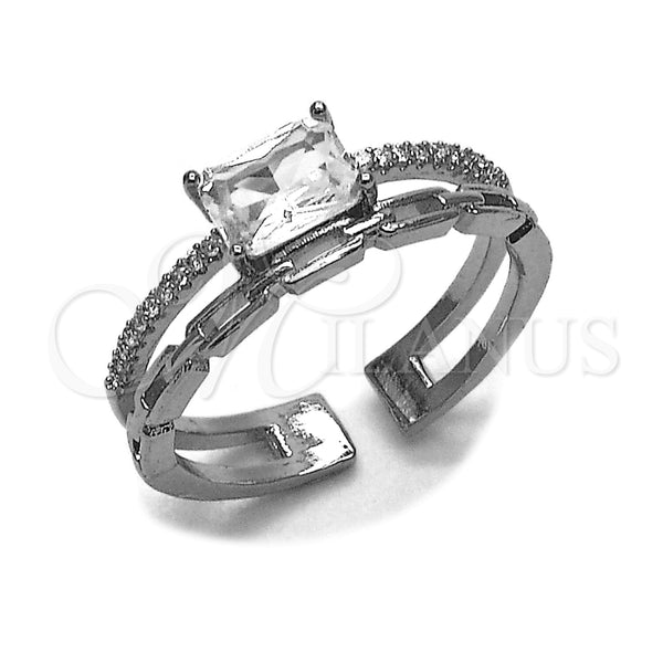 Anillo Multi Piedra 01.424.0024.1 Rodio Laminado, Diseño de Paperclip, con Zirconia Cubica Blanca y Micro Pave Blanca, Pulido, Rodinado (Talla Unica)