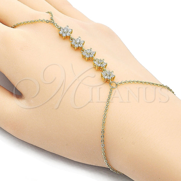 Pulsera Elegante 03.213.0443.07 Oro Laminado, Diseño de Flor, con Zirconia Cubica Blanca, Pulido, Tono Dorado (Grosor 01.4 MM, 7 Pulgadas de Largo)