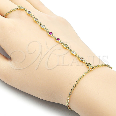 Pulsera Elegante 03.417.0014.07 Oro Laminado, Diseño de Rolo, con Zirconia Cubica Multicolor, Pulido, Tono Dorado (Grosor 01.8 MM, 7 Pulgadas de Largo)