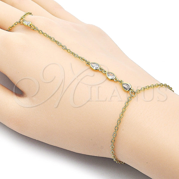 Pulsera Elegante 03.417.0015.07 Oro Laminado, Diseño de Gota y Rolo, con Zirconia Cubica Blanca, Pulido, Tono Dorado (Grosor 01.8 MM, 7 Pulgadas de Largo)