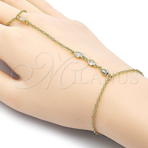 Pulsera Elegante 03.417.0015.07 Oro Laminado, Diseño de Gota y Rolo, con Zirconia Cubica Blanca, Pulido, Tono Dorado (Grosor 01.8 MM, 7 Pulgadas de Largo)