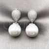 Arete Largo 02.436.0060.1 Rodio Laminado, Diseño de Bola y Gota, con Zirconia Cubica Blanca y Perla Marfil, Pulido, Rodinado