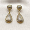 Arete Largo 02.436.0066 Oro Laminado, Diseño de Bola y Gota, con Zirconia Cubica Blanca, Pulido, Tono Dorado