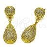 Arete Largo 02.436.0066 Oro Laminado, Diseño de Bola y Gota, con Zirconia Cubica Blanca, Pulido, Tono Dorado