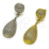 Arete Largo 02.436.0066 Oro Laminado, Diseño de Bola y Gota, con Zirconia Cubica Blanca, Pulido, Tono Dorado