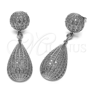Arete Largo 02.436.0066.1 Rodio Laminado, Diseño de Bola y Gota, con Zirconia Cubica Blanca, Pulido, Rodinado
