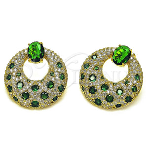 Arete Dormilona 02.436.0068 Oro Laminado, Diseño de Cluster, con Zirconia Cubica Verde y Blanca, Pulido, Tono Dorado