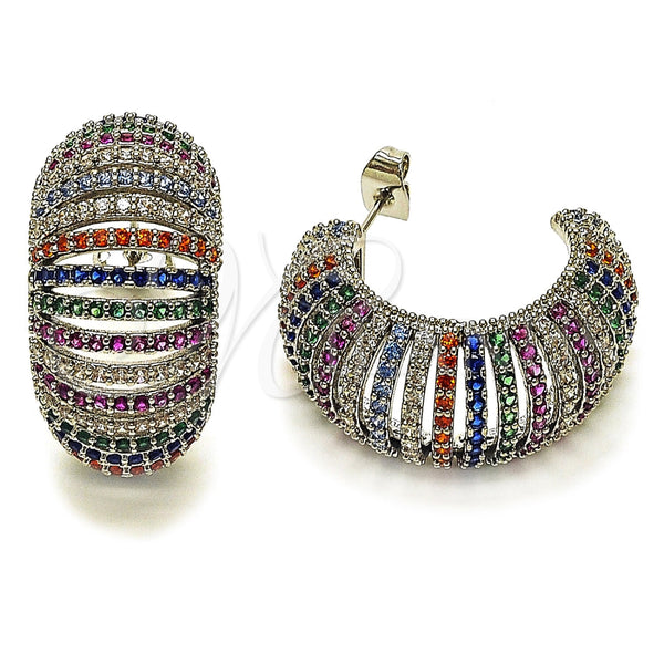 Argolla Mediana 02.436.0069.1.25 Rodio Laminado, con Zirconia Cubica Multicolor, Pulido, Rodinado
