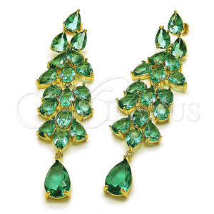 Arete Largo 02.436.0070 Oro Laminado, Diseño de Gota, con Zirconia Cubica Esmeralda, Pulido, Tono Dorado