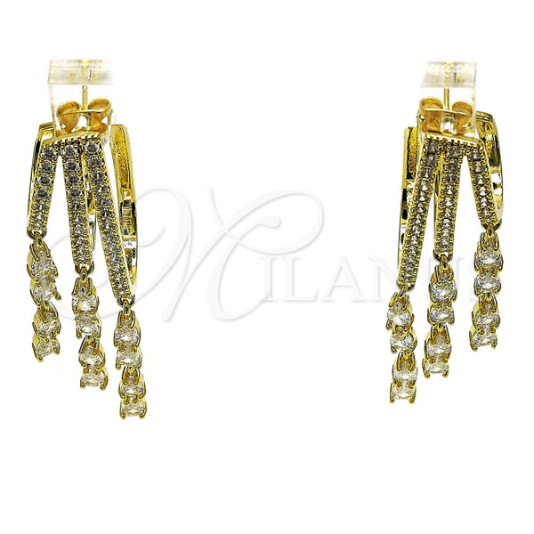 Arete Largo 02.436.0071 Oro Laminado, Diseño de Gota, con Zirconia Cubica Blanca, Pulido, Tono Dorado