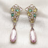 Arete Largo 02.436.0072.1 Oro Laminado, Diseño de Gota, con Zirconia Cubica Multicolor y Rosado, Pulido, Tono Dorado