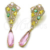 Arete Largo 02.436.0072.1 Oro Laminado, Diseño de Gota, con Zirconia Cubica Multicolor y Rosado, Pulido, Tono Dorado