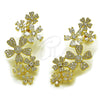 Arete Dormilona 02.436.0074 Oro Laminado, Diseño de Flor, con Zirconia Cubica Blanca y Micro Pave Blanca, Pulido, Tono Dorado