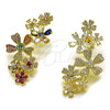 Arete Dormilona 02.436.0074 Oro Laminado, Diseño de Flor, con Zirconia Cubica Blanca y Micro Pave Blanca, Pulido, Tono Dorado
