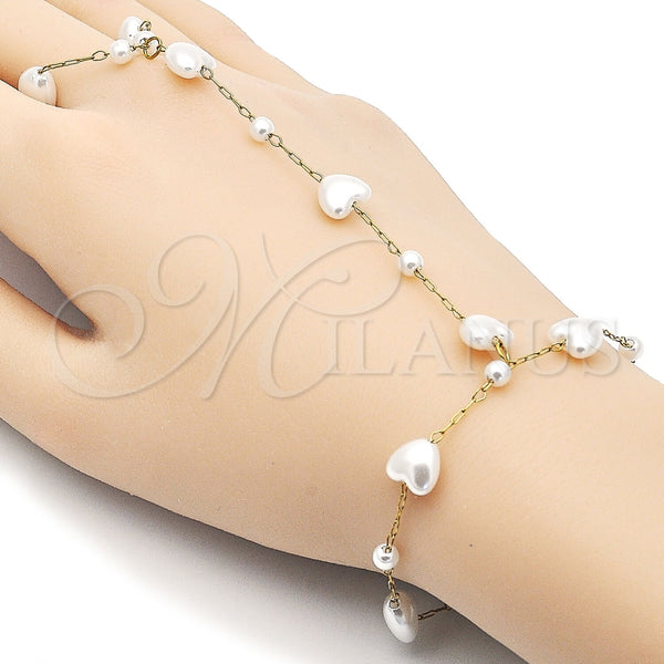 Pulsera Elegante 03.437.0002.08 Acero Inoxidable, Diseño de Corazón y Rolo, con Perla Marfil, Pulido, Tono Dorado (Grosor 08 MM, 8 Pulgadas de Largo)