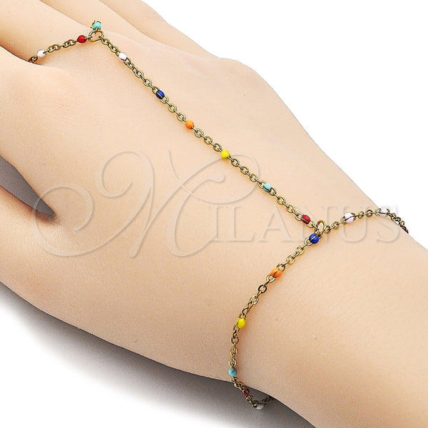 Pulsera Elegante 03.437.0005.07 Acero Inoxidable, Diseño de Rolo, Esmaltado Multicolor, Tono Dorado (Grosor 01.8 MM, 7 Pulgadas de Largo)
