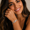 Pulsera Elegante 03.283.0191.1.07 Rodio Laminado, Diseño de Infinito y Miami Cubana, con Zirconia Cubica Blanca, Pulido, Rodinado (Grosor 05 MM, 8 Pulgadas de Largo)