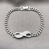 Pulsera Elegante 03.283.0191.1.07 Rodio Laminado, Diseño de Infinito y Miami Cubana, con Zirconia Cubica Blanca, Pulido, Rodinado (Grosor 05 MM, 8 Pulgadas de Largo)