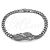 Pulsera Elegante 03.283.0191.1.07 Rodio Laminado, Diseño de Infinito y Miami Cubana, con Zirconia Cubica Blanca, Pulido, Rodinado (Grosor 05 MM, 8 Pulgadas de Largo)