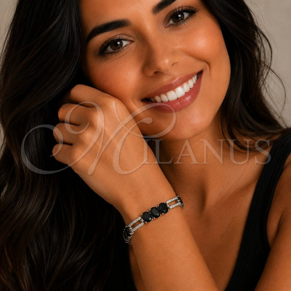 Pulsera Tennis 03.130.0049.07 Rodio Laminado, con Zirconia Cubica Negro y Blanca, Pulido, Rodinado (Grosor 07.1 MM, 7 Pulgadas de Largo)
