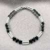 Pulsera Tennis 03.130.0049.07 Rodio Laminado, con Zirconia Cubica Negro y Blanca, Pulido, Rodinado (Grosor 07.1 MM, 7 Pulgadas de Largo)