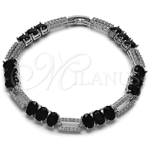 Pulsera Tennis 03.130.0049.07 Rodio Laminado, con Zirconia Cubica Negro y Blanca, Pulido, Rodinado (Grosor 07.1 MM, 7 Pulgadas de Largo)
